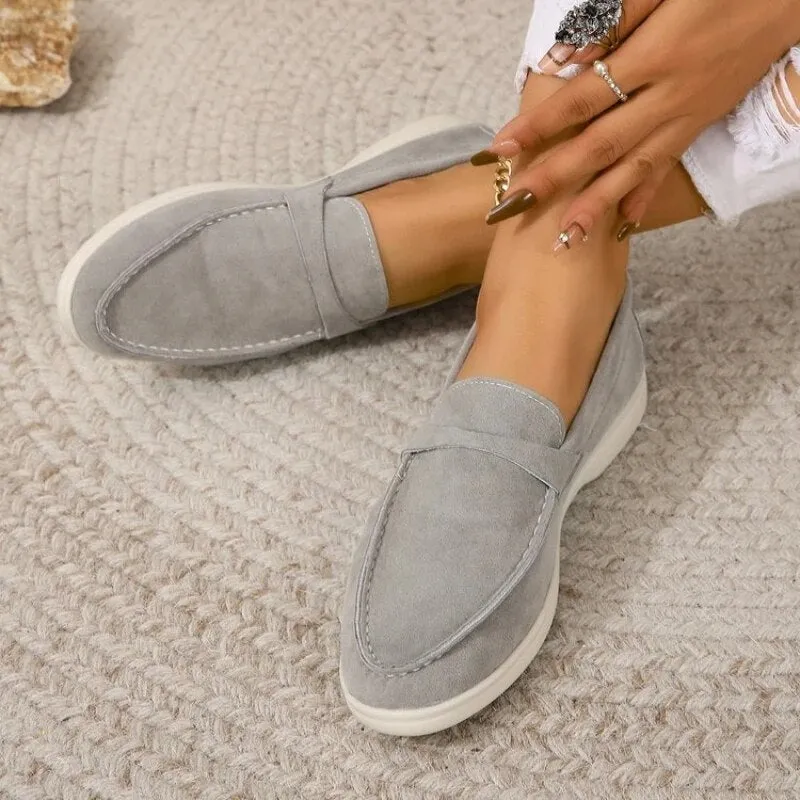 Slip-On Loafers for Women - Suede Slip-Ons in Beige