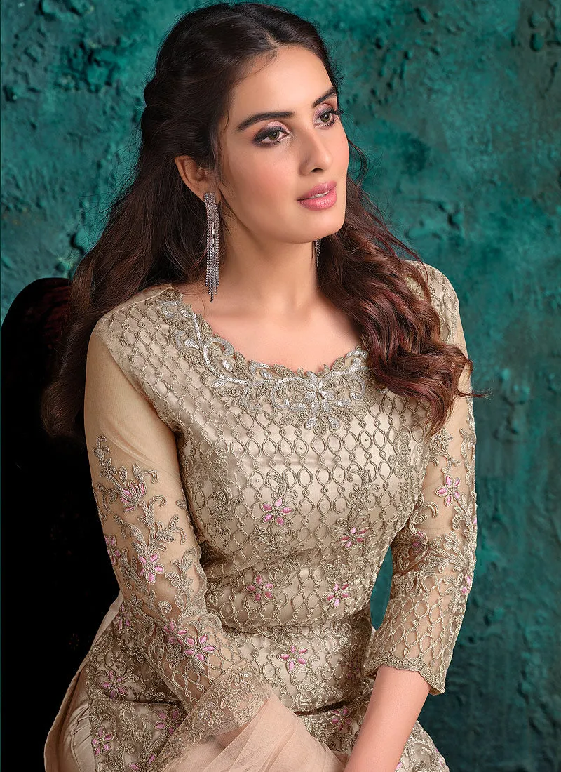 Soft Beige Embroidered Pakistani Pant Suit
