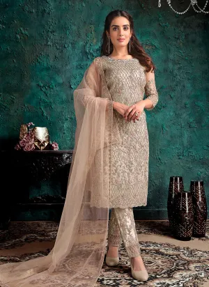 Soft Beige Embroidered Pakistani Pant Suit