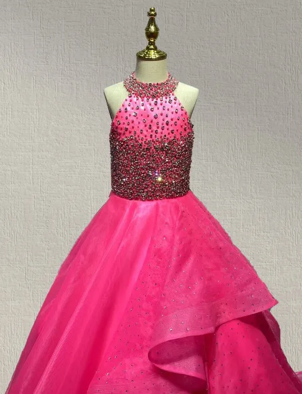 Sparkly Beaded Bodice Gorgeous Fuchsia Evening Dress