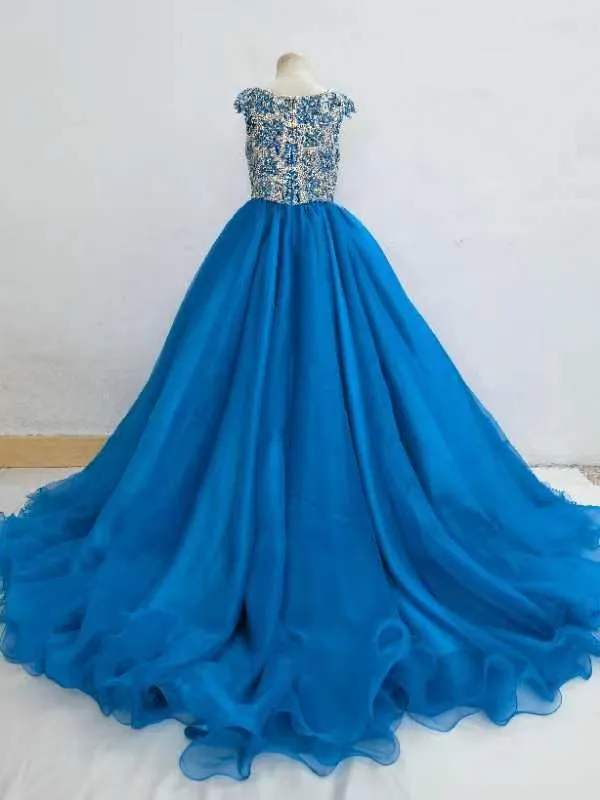Sparkly Beaded Bodice Little Child Long Pageant Gown
