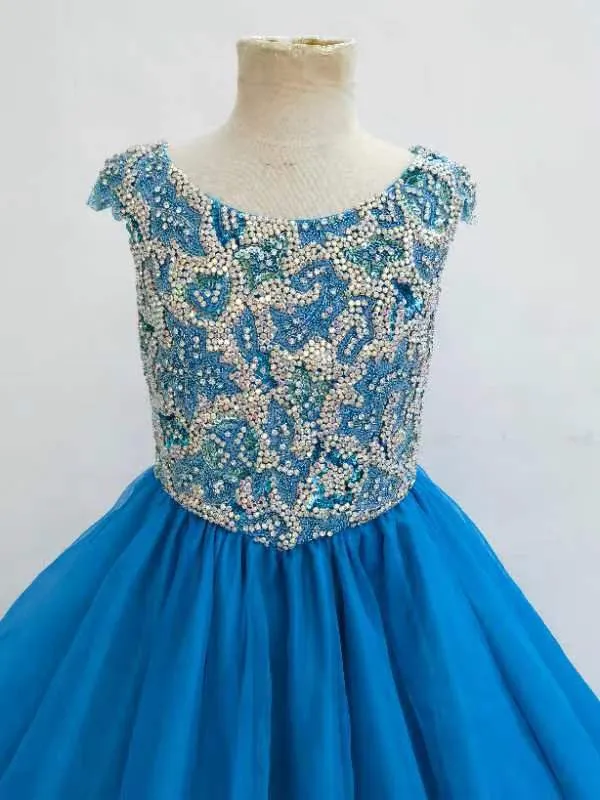 Sparkly Beaded Bodice Little Child Long Pageant Gown