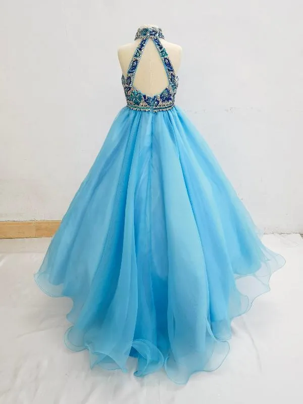Sparkly Beaded Bodice Preteen Halter Evening Gown