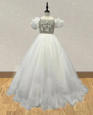 Sparkly Beaded Bodice Teens White Beauty Prom Gown