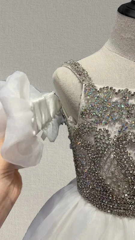 Sparkly Beaded Bodice Teens White Beauty Prom Gown