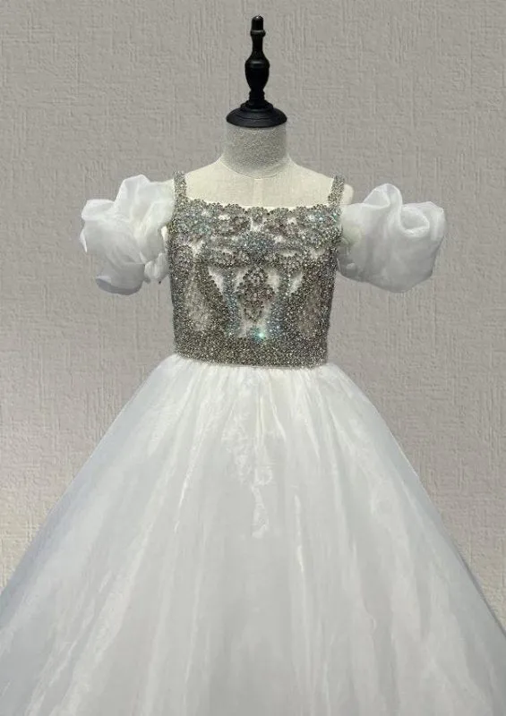 Sparkly Beaded Bodice Teens White Beauty Prom Gown