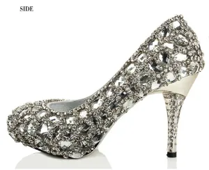 Sparkly Crystal High Heels Pointed Toe Rhinestone Wedding Bridal Shoes, SY0135