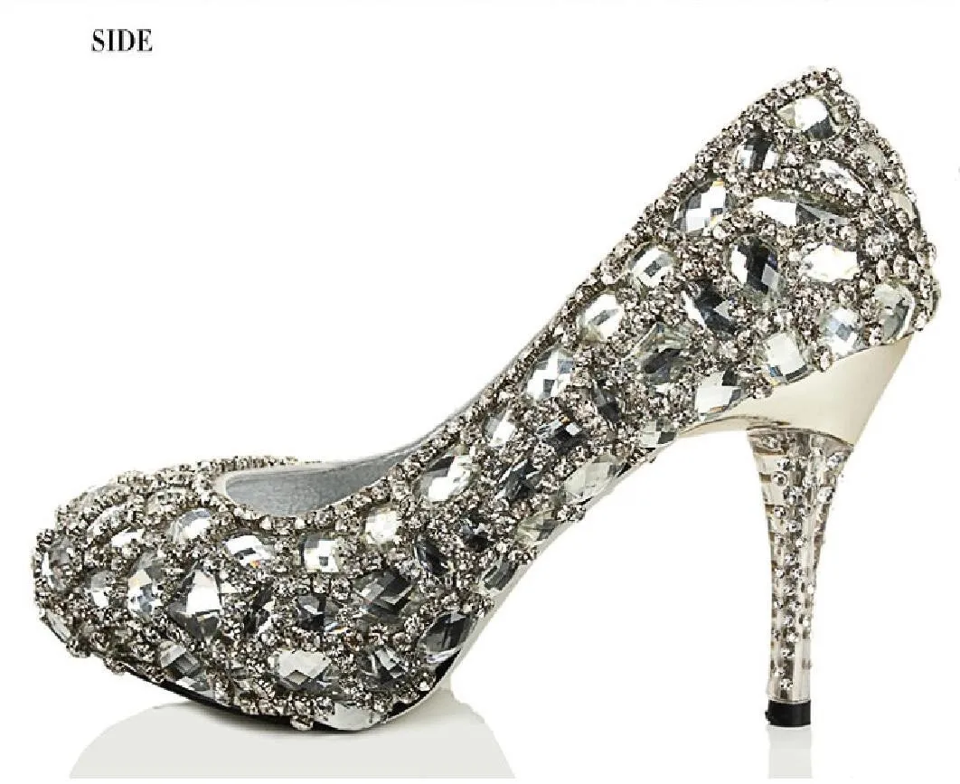 Sparkly Crystal High Heels Pointed Toe Rhinestone Wedding Bridal Shoes, SY0135