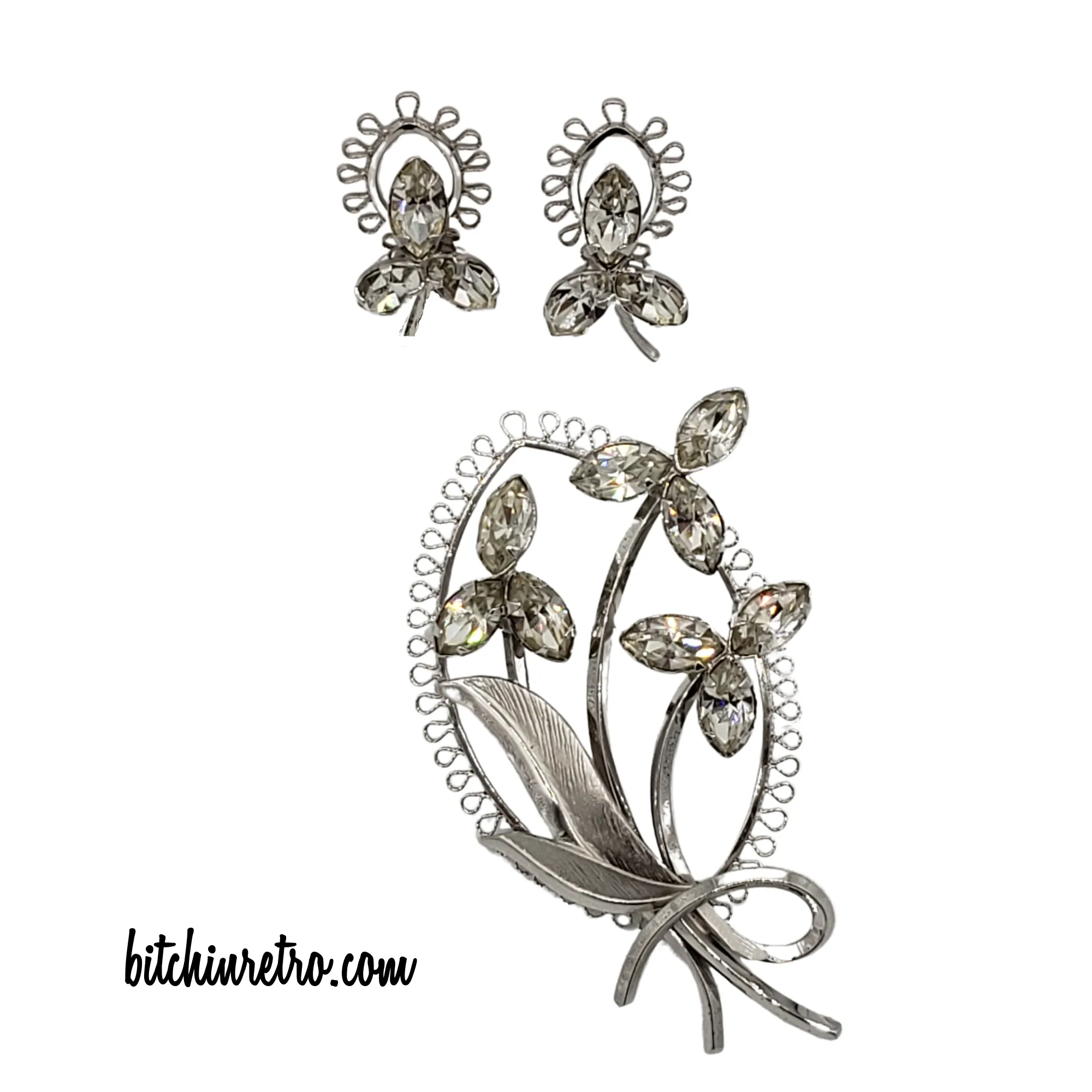 Star Art Vintage Sterling Silver Brooch & Earring Set