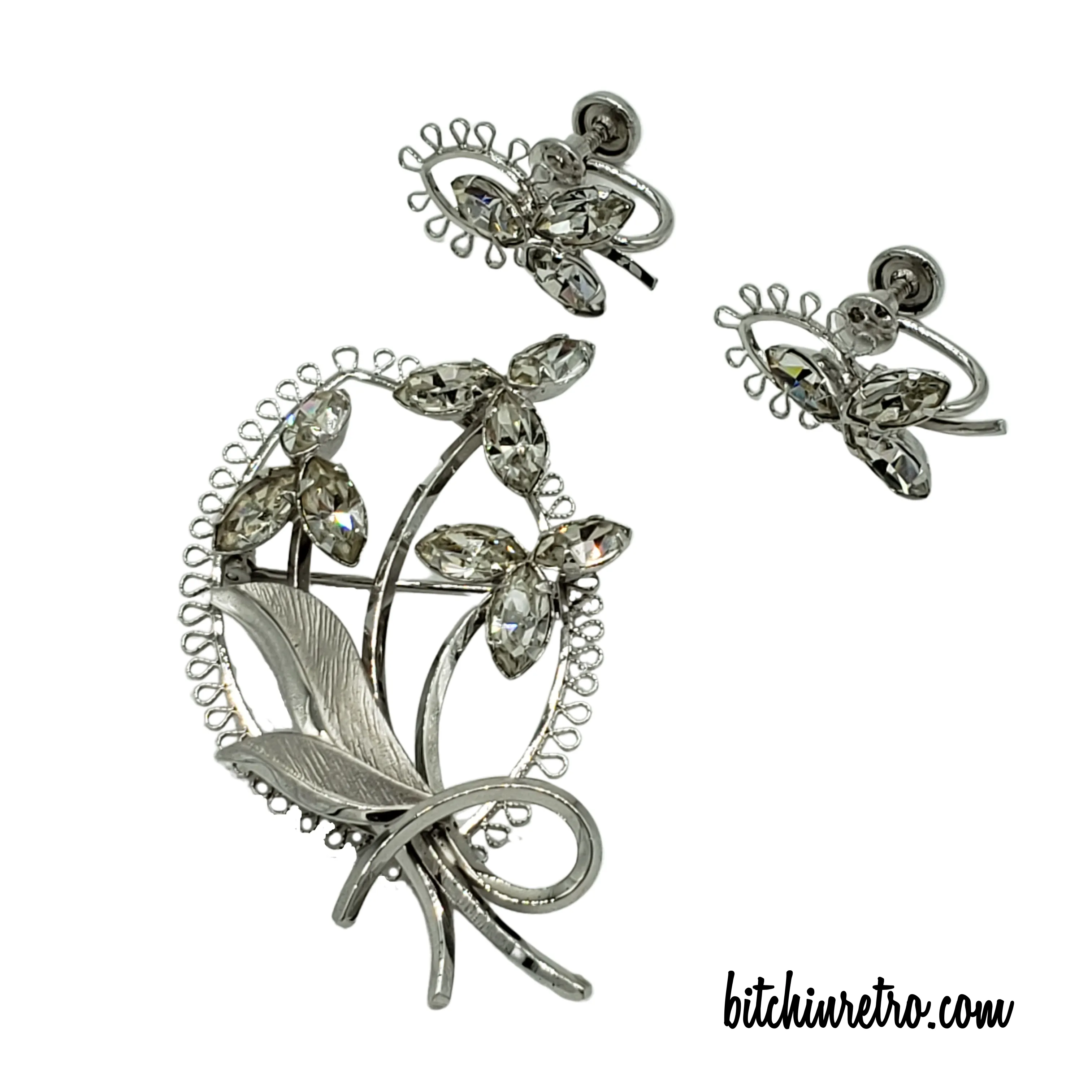 Star Art Vintage Sterling Silver Brooch & Earring Set