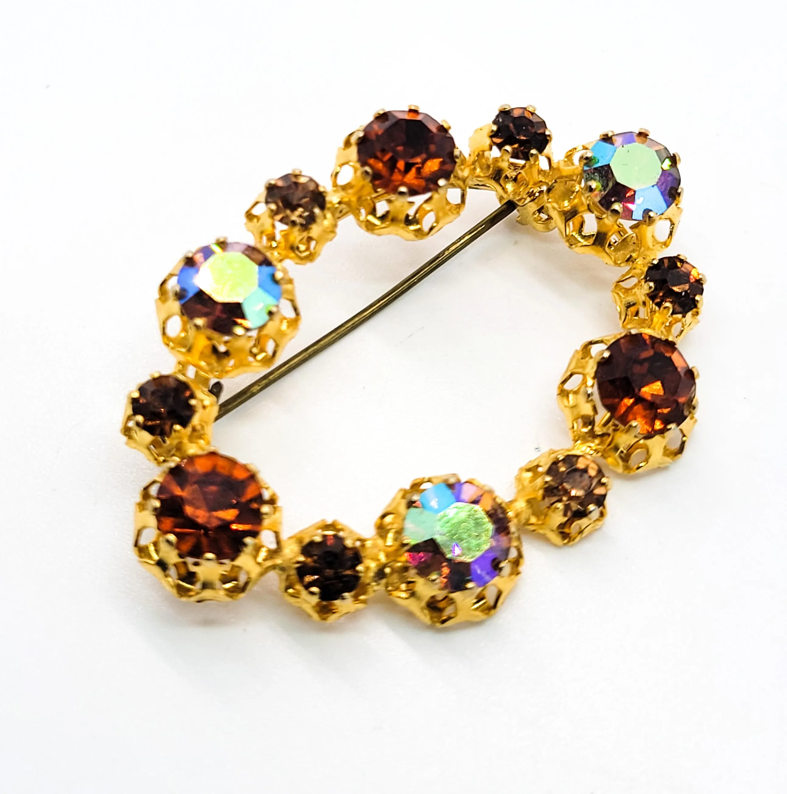 Star Austria signed rainbow topaz aurora borealis AB vintage rhinestone brooch