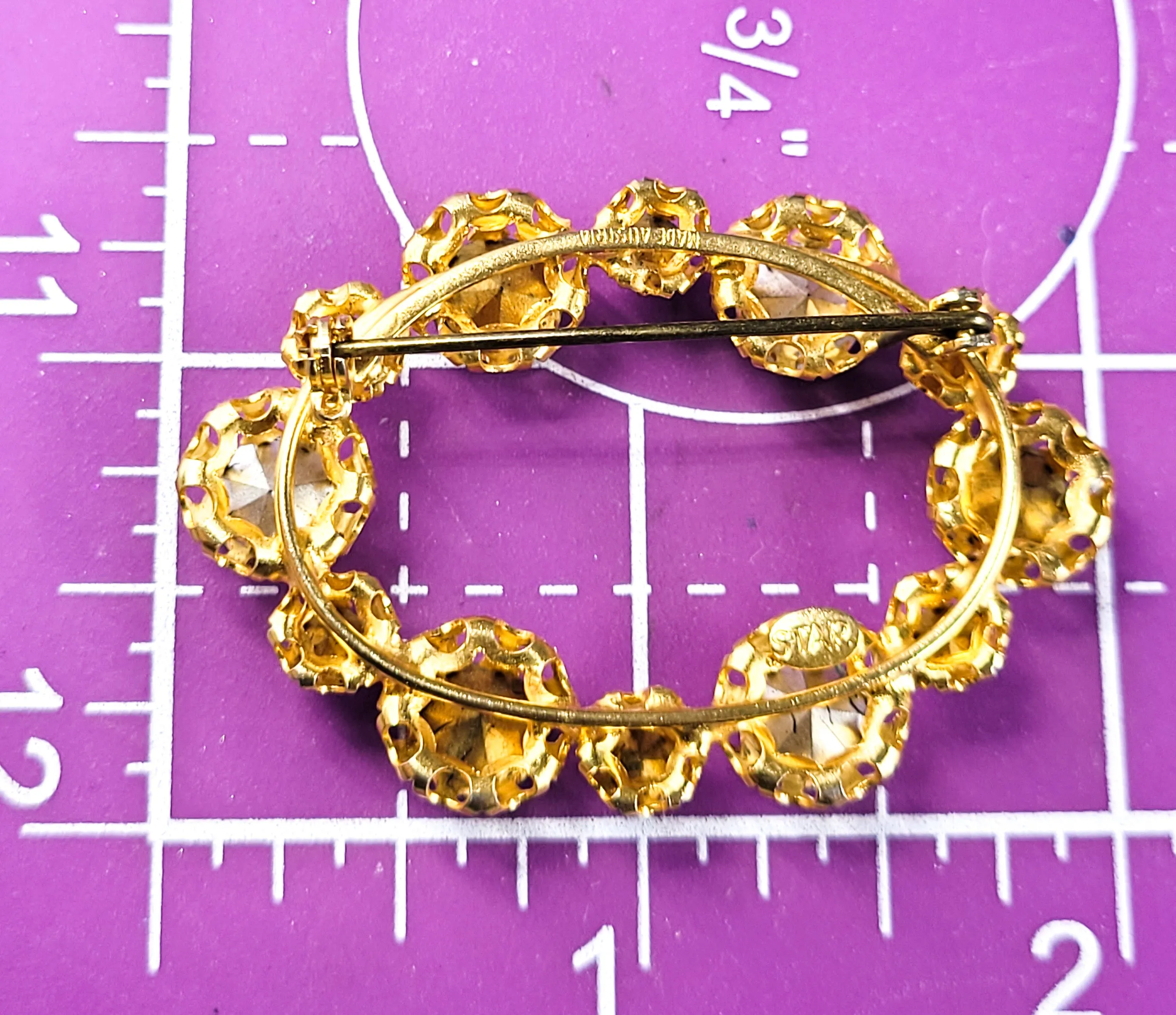 Star Austria signed rainbow topaz aurora borealis AB vintage rhinestone brooch