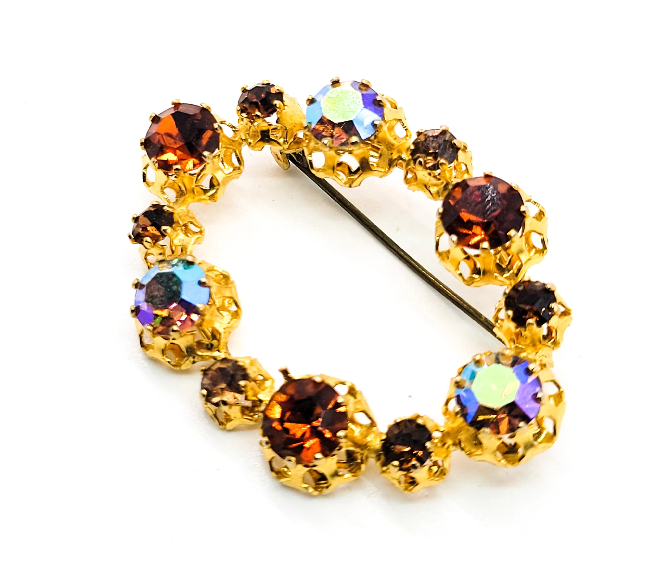 Star Austria signed rainbow topaz aurora borealis AB vintage rhinestone brooch