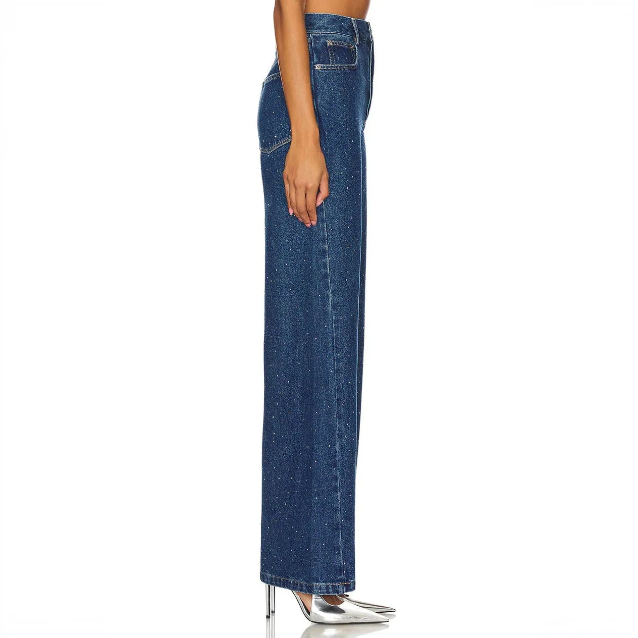 Statement Wide-Leg Embellished Denim Jeans
