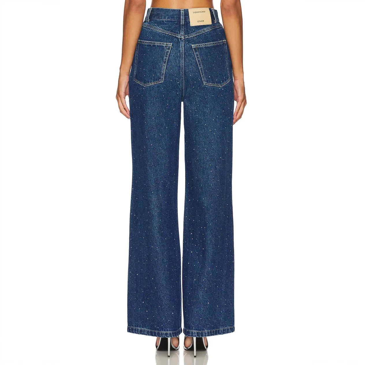 Statement Wide-Leg Embellished Denim Jeans