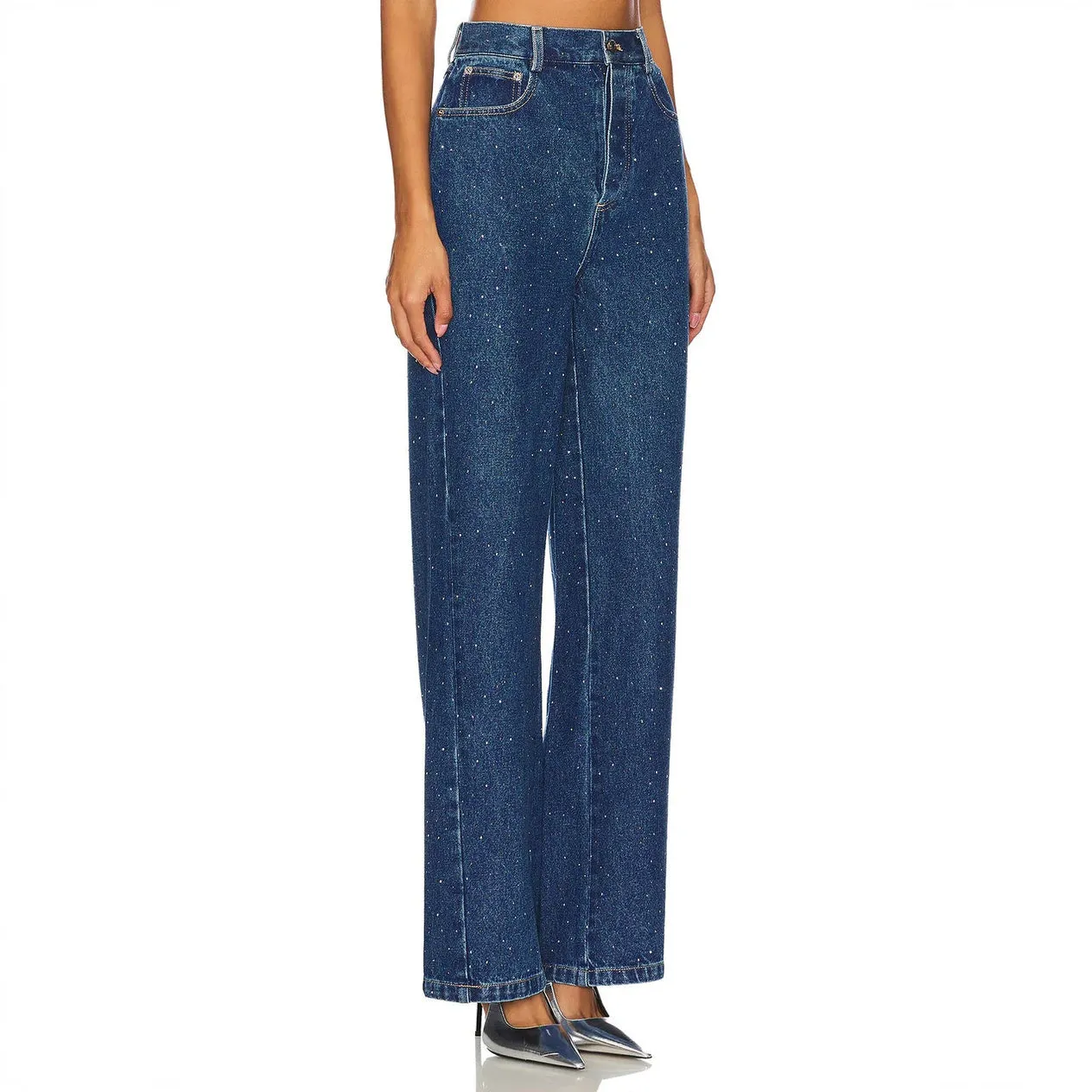 Statement Wide-Leg Embellished Denim Jeans