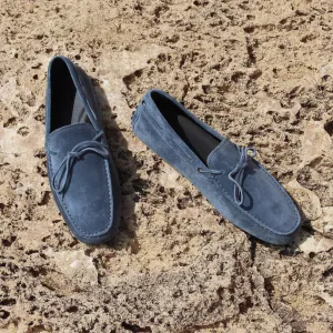 Steel Blue Italian Suede Ophelia Driving Loafers - Loafers Shoes