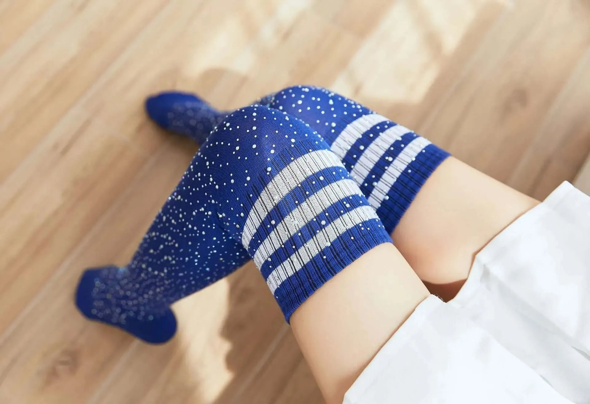 Striped Thigh High Rhinestone High-Top Socks