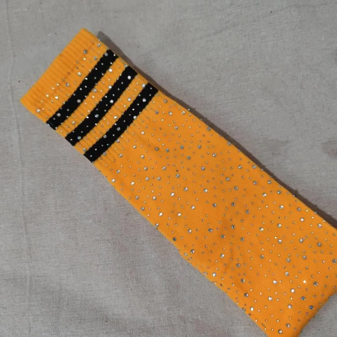 Striped Thigh High Rhinestone High-Top Socks