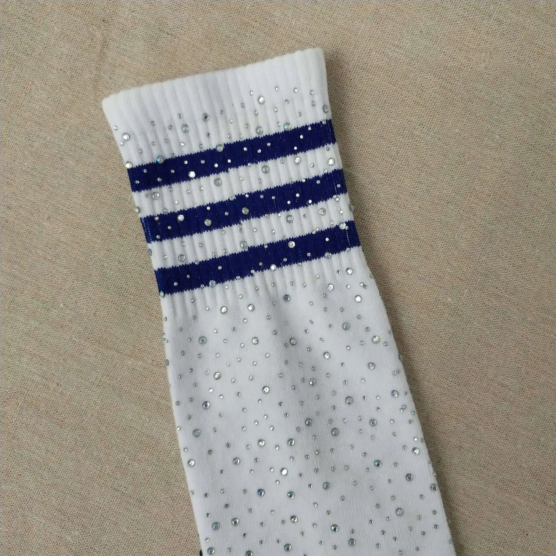 Striped Thigh High Rhinestone High-Top Socks