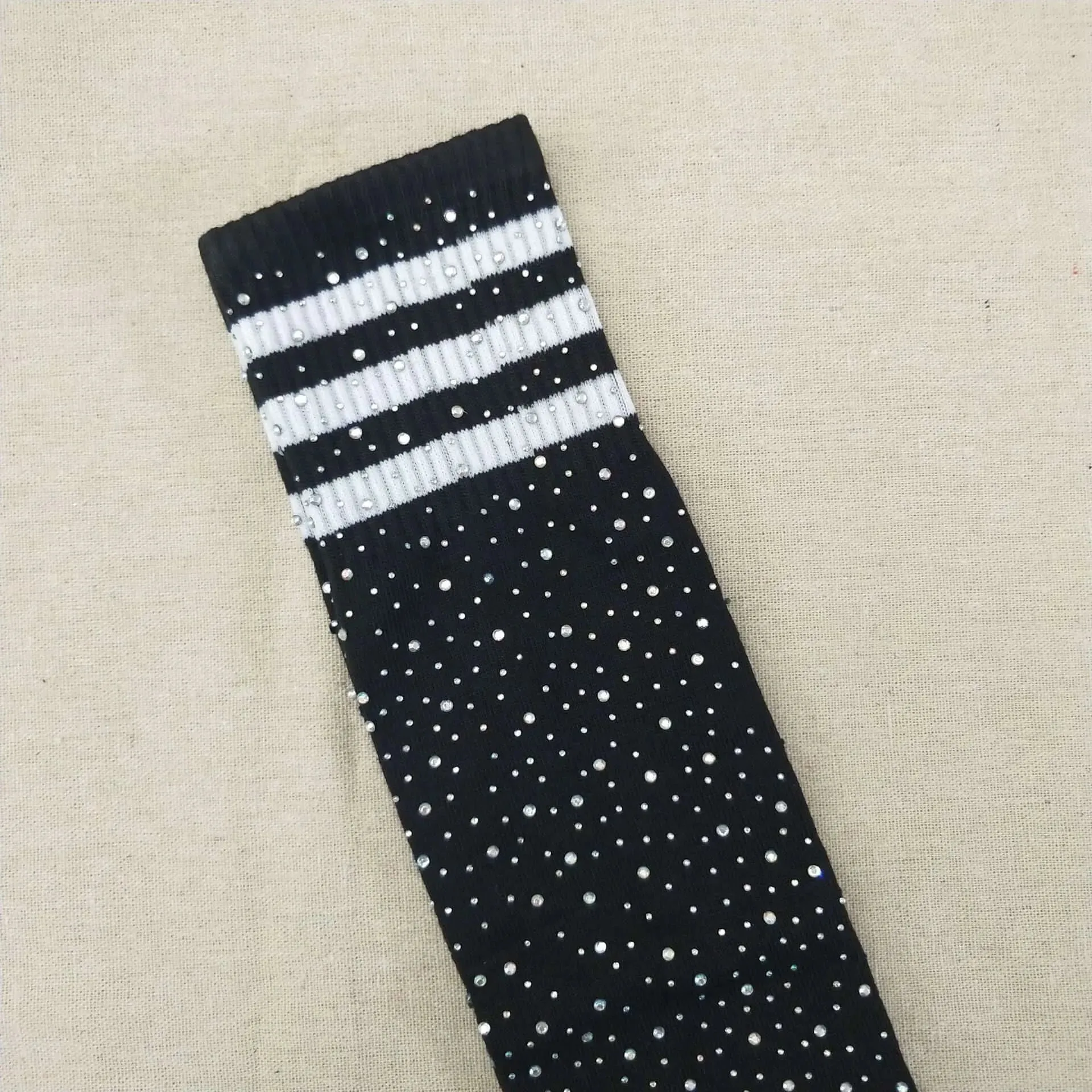 Striped Thigh High Rhinestone High-Top Socks