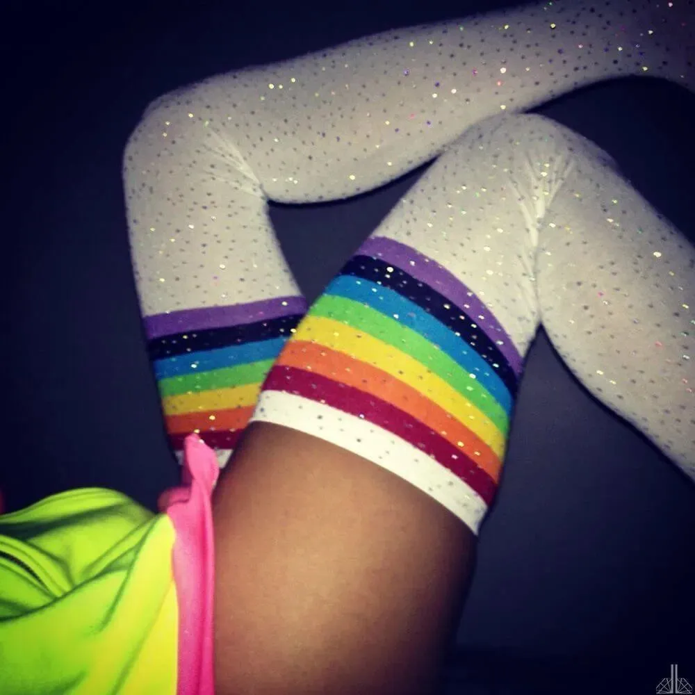 Striped Thigh High Rhinestone High-Top Socks