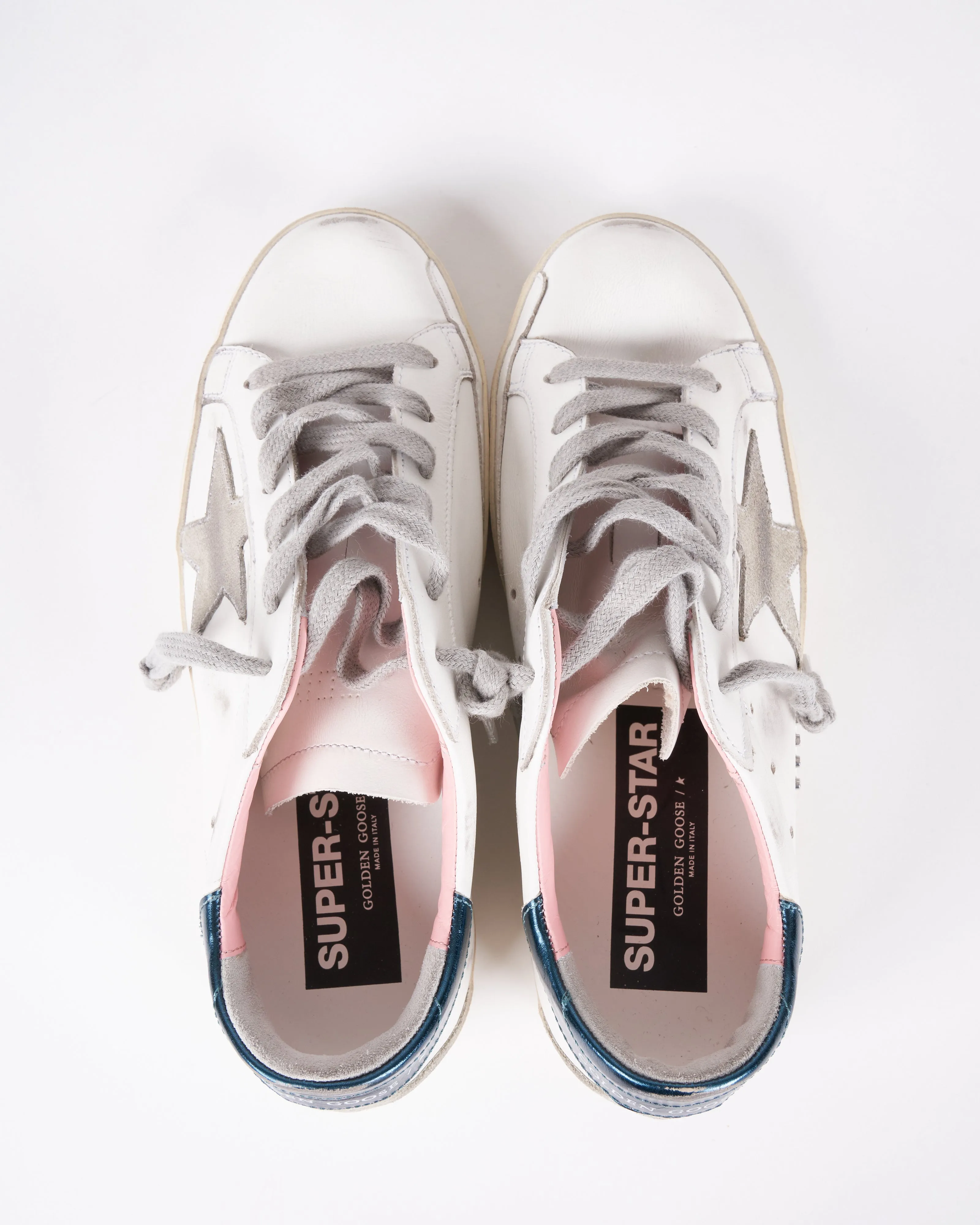 super-star leather upper suede star laminated heel - white/ice/petroleum 10346