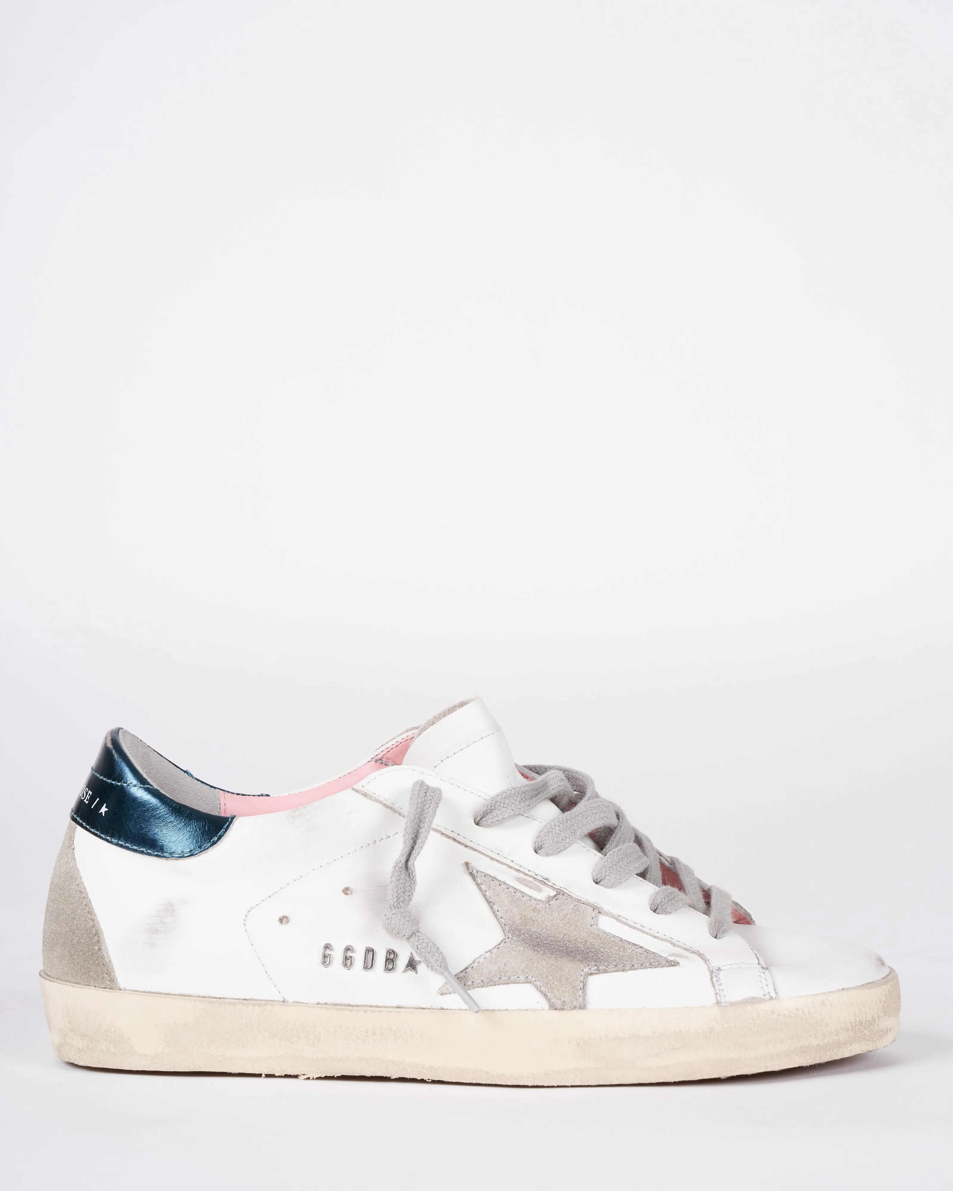 super-star leather upper suede star laminated heel - white/ice/petroleum 10346