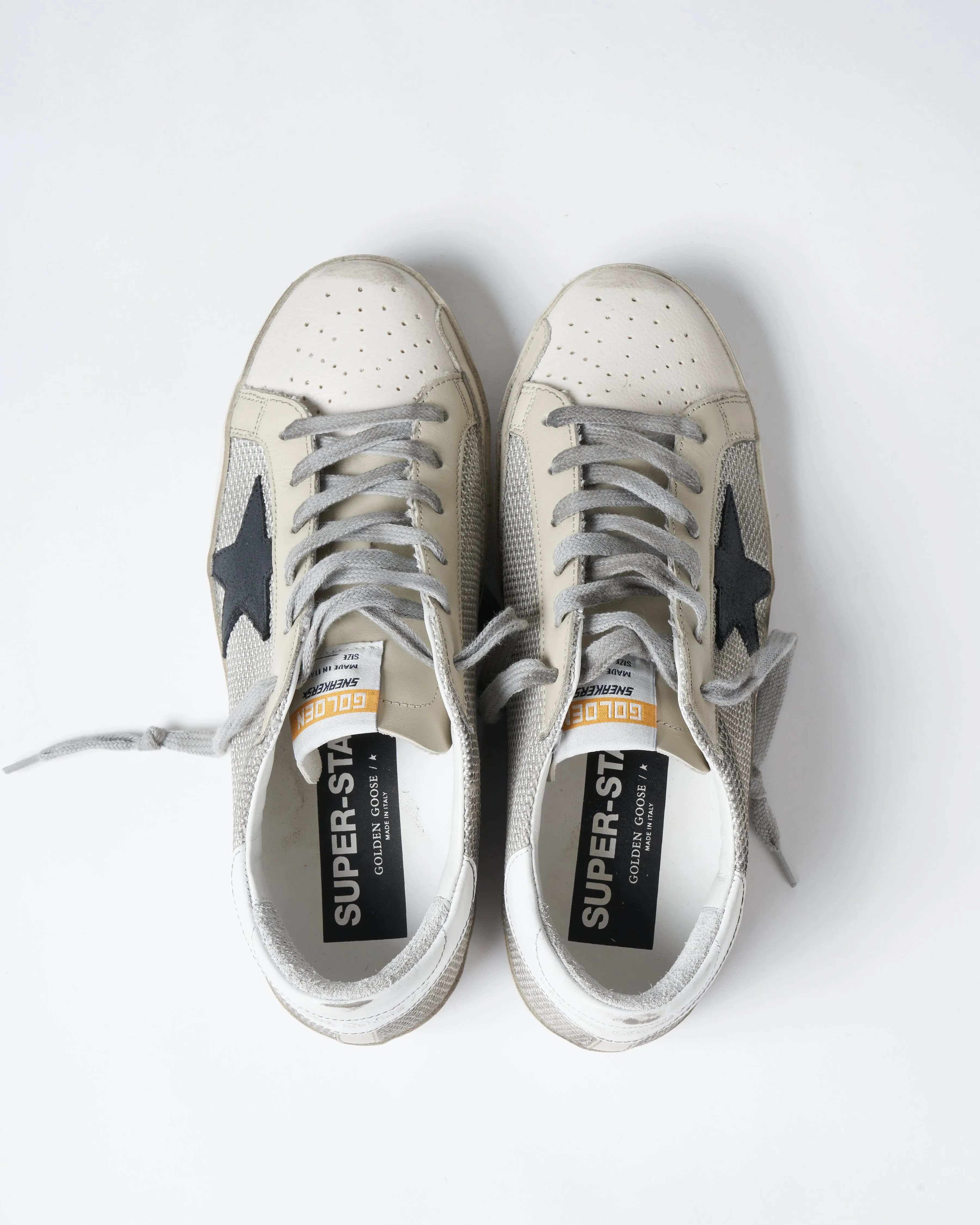 super-star net upper suede star leather heel - light silver/milk/black/white