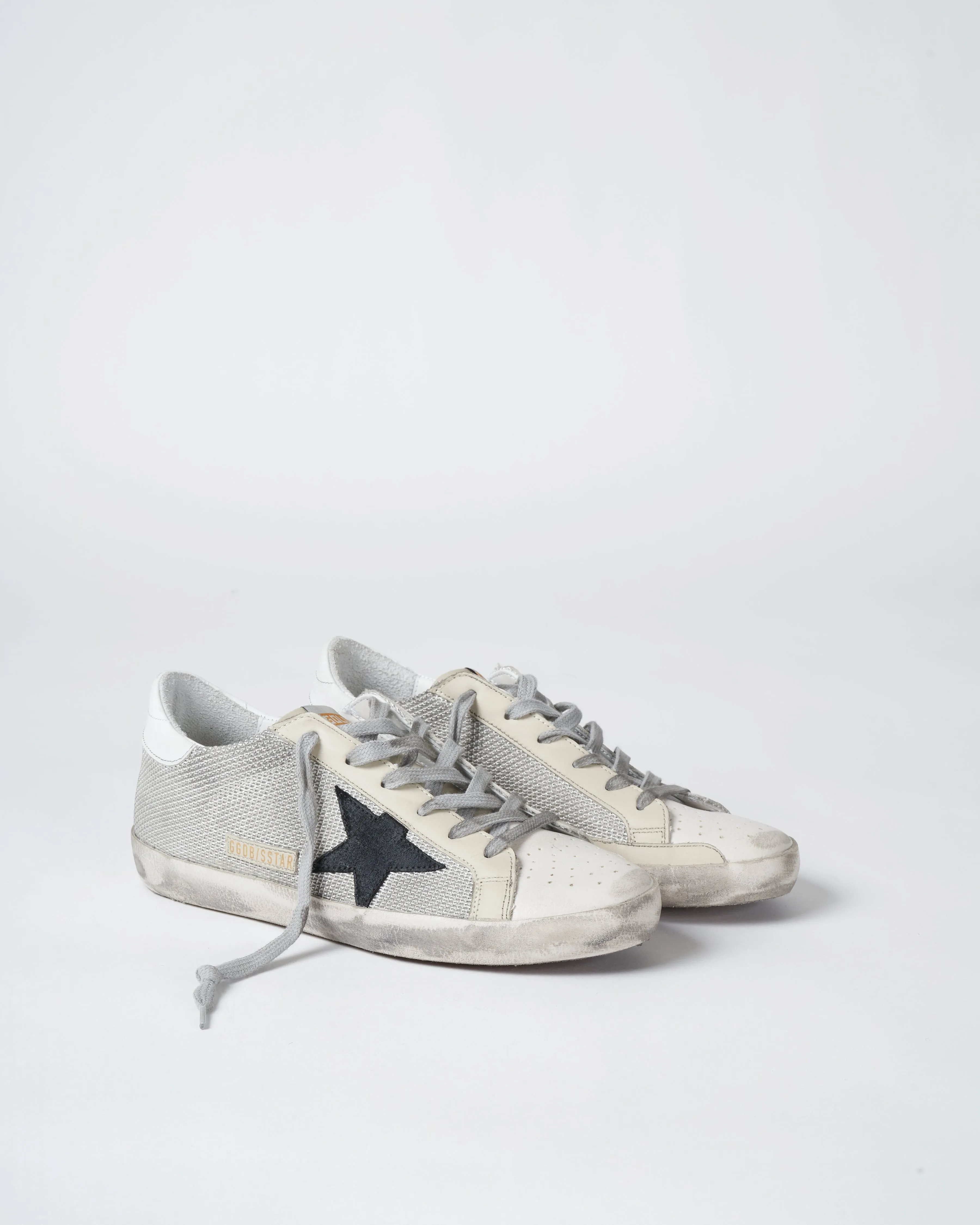 super-star net upper suede star leather heel - light silver/milk/black/white