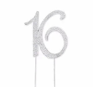 Sweet 16 Silver Crystal Rhinestone Cake Topper 16th Birthday Party Favor