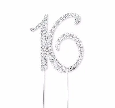 Sweet 16 Silver Crystal Rhinestone Cake Topper 16th Birthday Party Favor