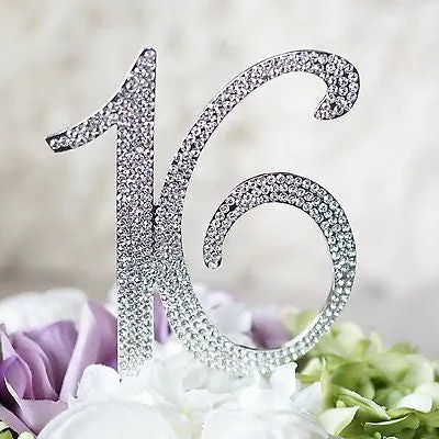 Sweet 16 Silver Crystal Rhinestone Cake Topper 16th Birthday Party Favor