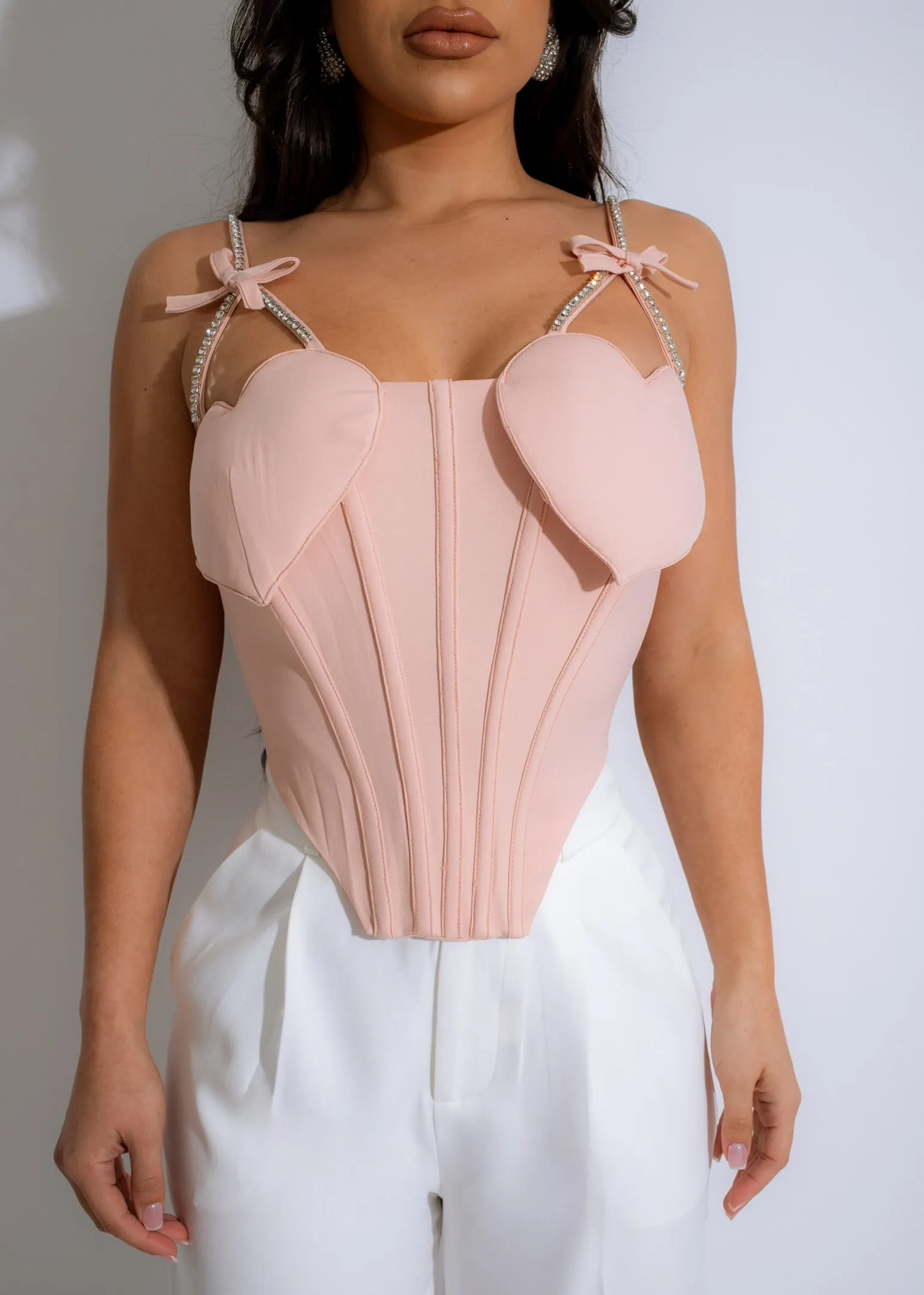 Sweet Lover Rhinestone Bustier Top Pink
