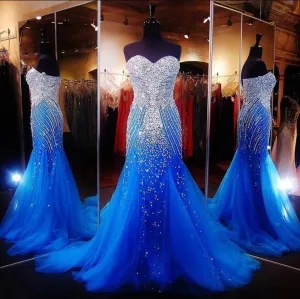 Sweetheart Royal Blue Mermaid Tulle Prom/Evening Gowns