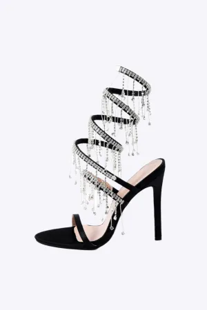Tavia - Chic Rhinestone Chain Woman's Round Toe Heels