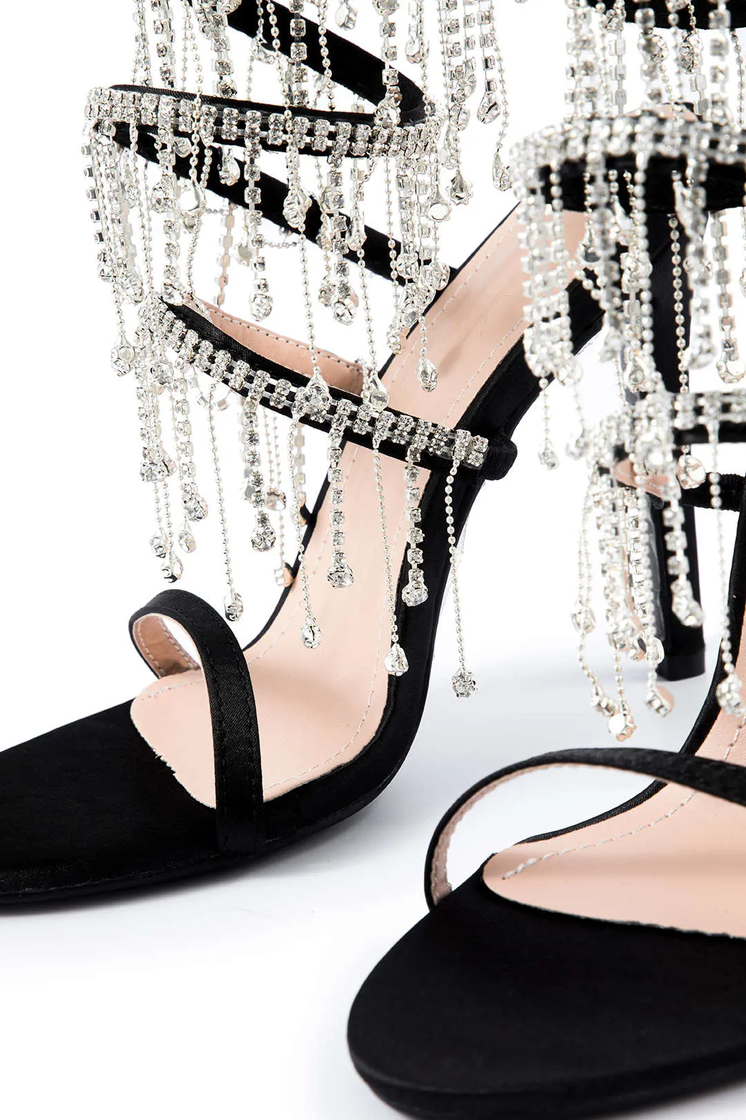 Tavia - Chic Rhinestone Chain Woman's Round Toe Heels