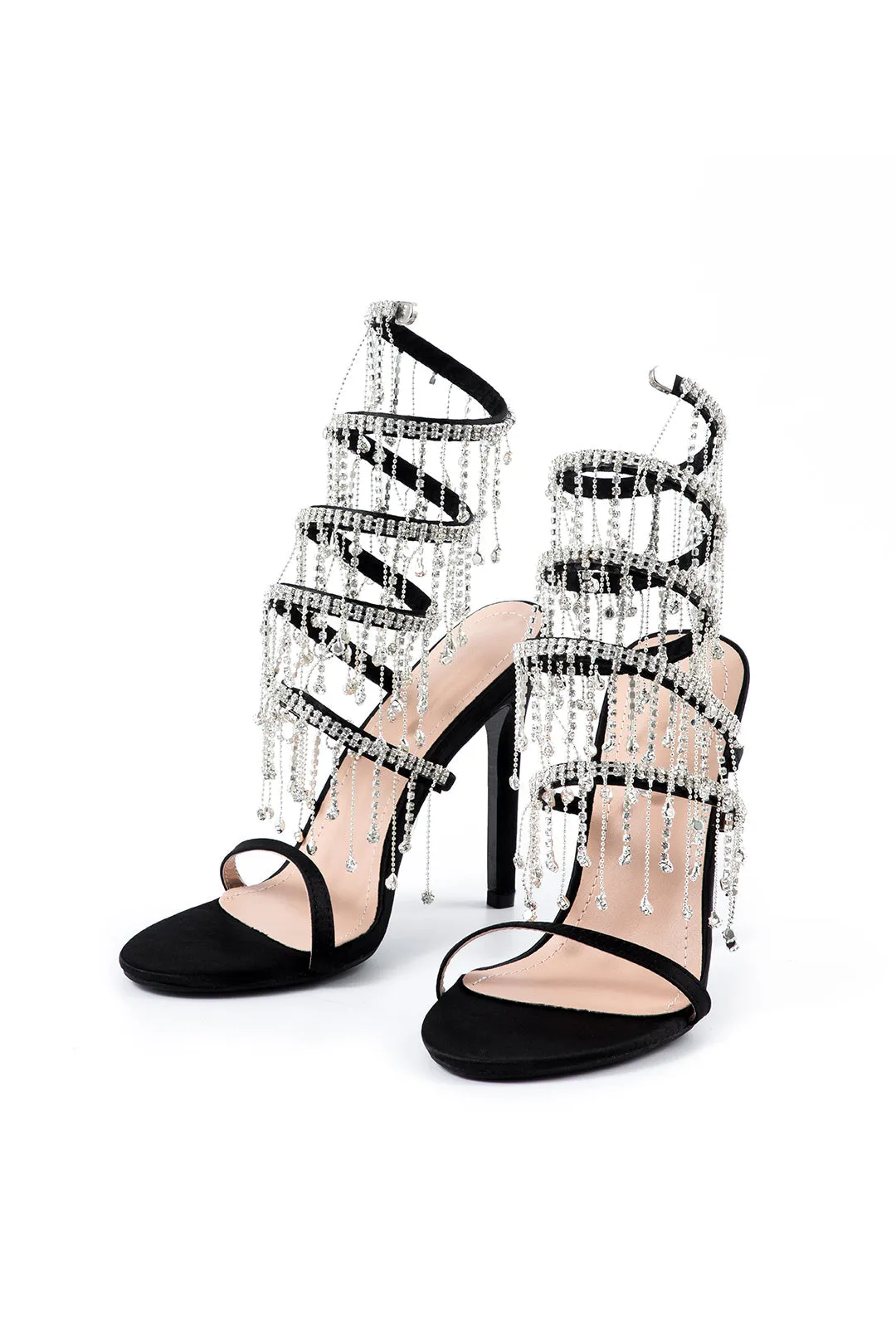 Tavia - Chic Rhinestone Chain Woman's Round Toe Heels
