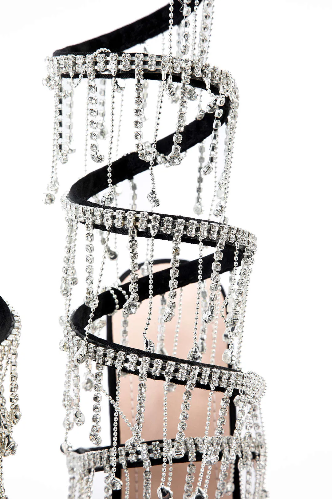Tavia - Chic Rhinestone Chain Woman's Round Toe Heels