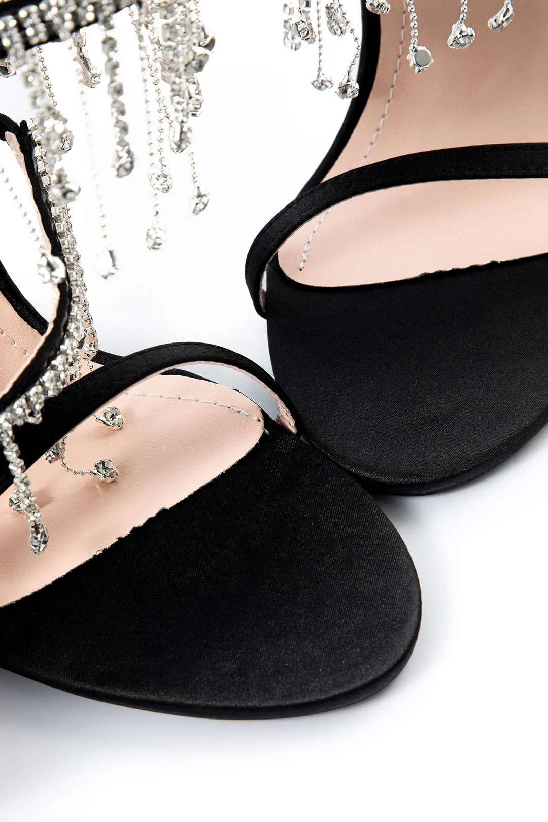 Tavia - Chic Rhinestone Chain Woman's Round Toe Heels