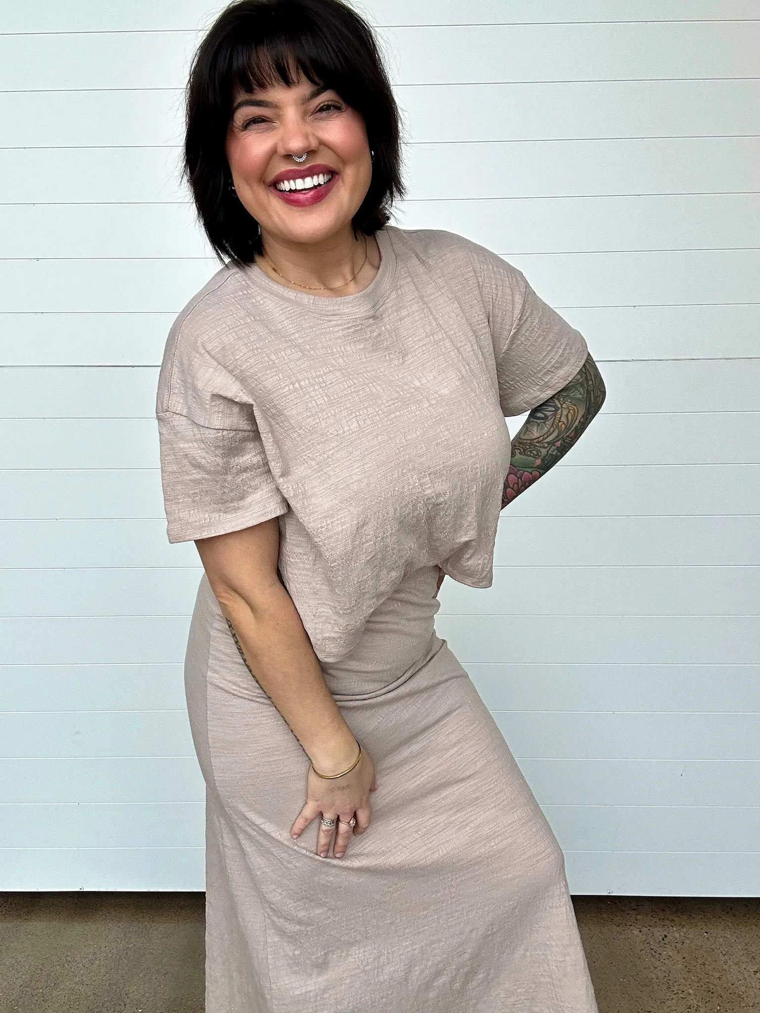 The Delavine Textured Midi Skirt
