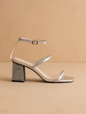 The Giza | Metallic Silver  Glittery architectural block heel