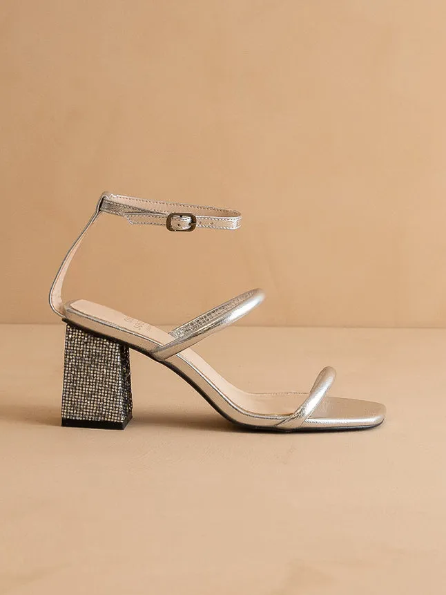 The Giza | Metallic Silver  Glittery architectural block heel