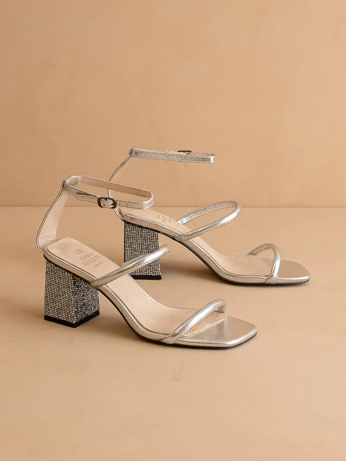 The Giza | Metallic Silver  Glittery architectural block heel