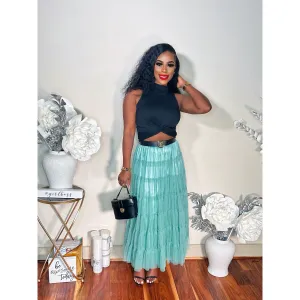 THINK TULLE MIDI SKIRT (SAGE)