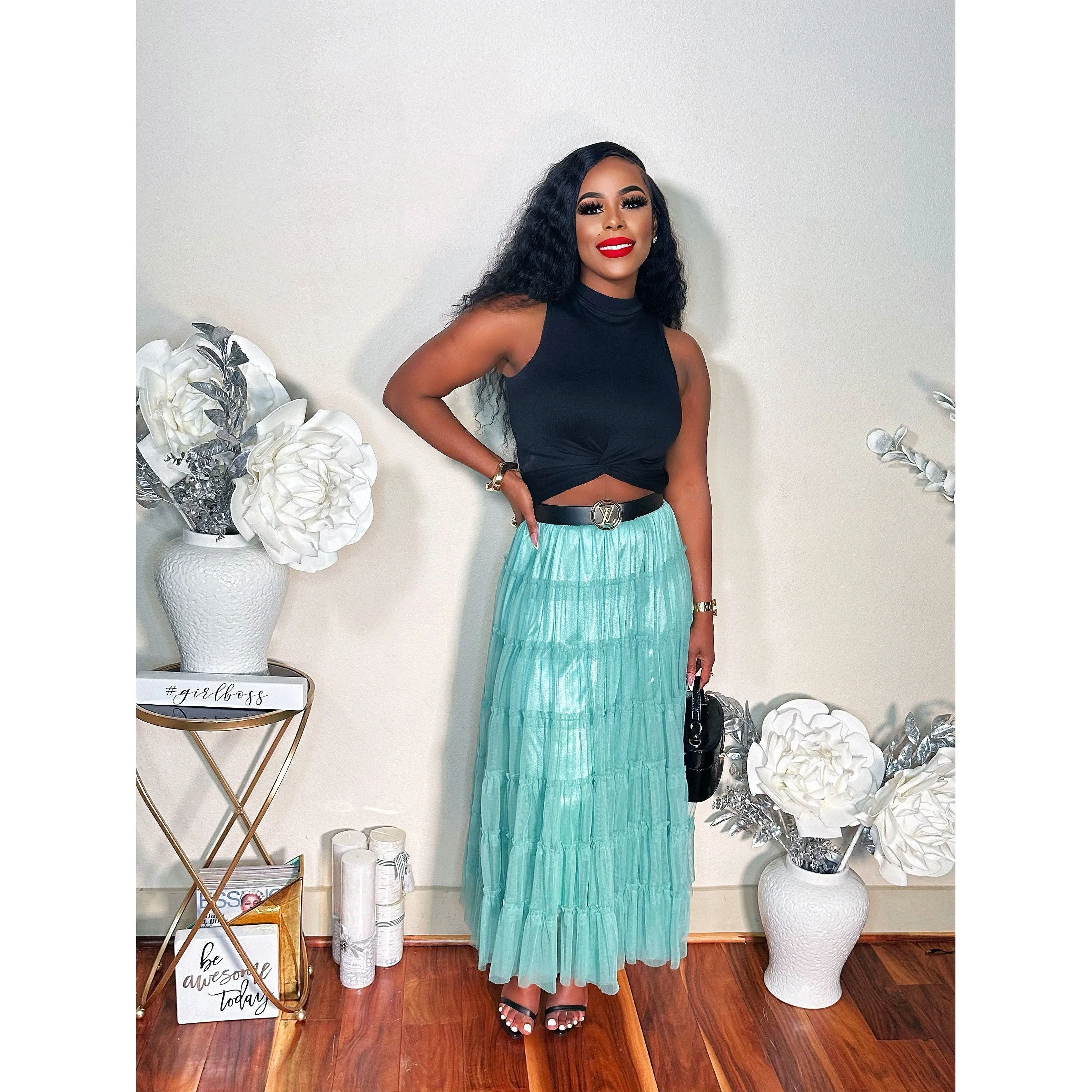 THINK TULLE MIDI SKIRT (SAGE)