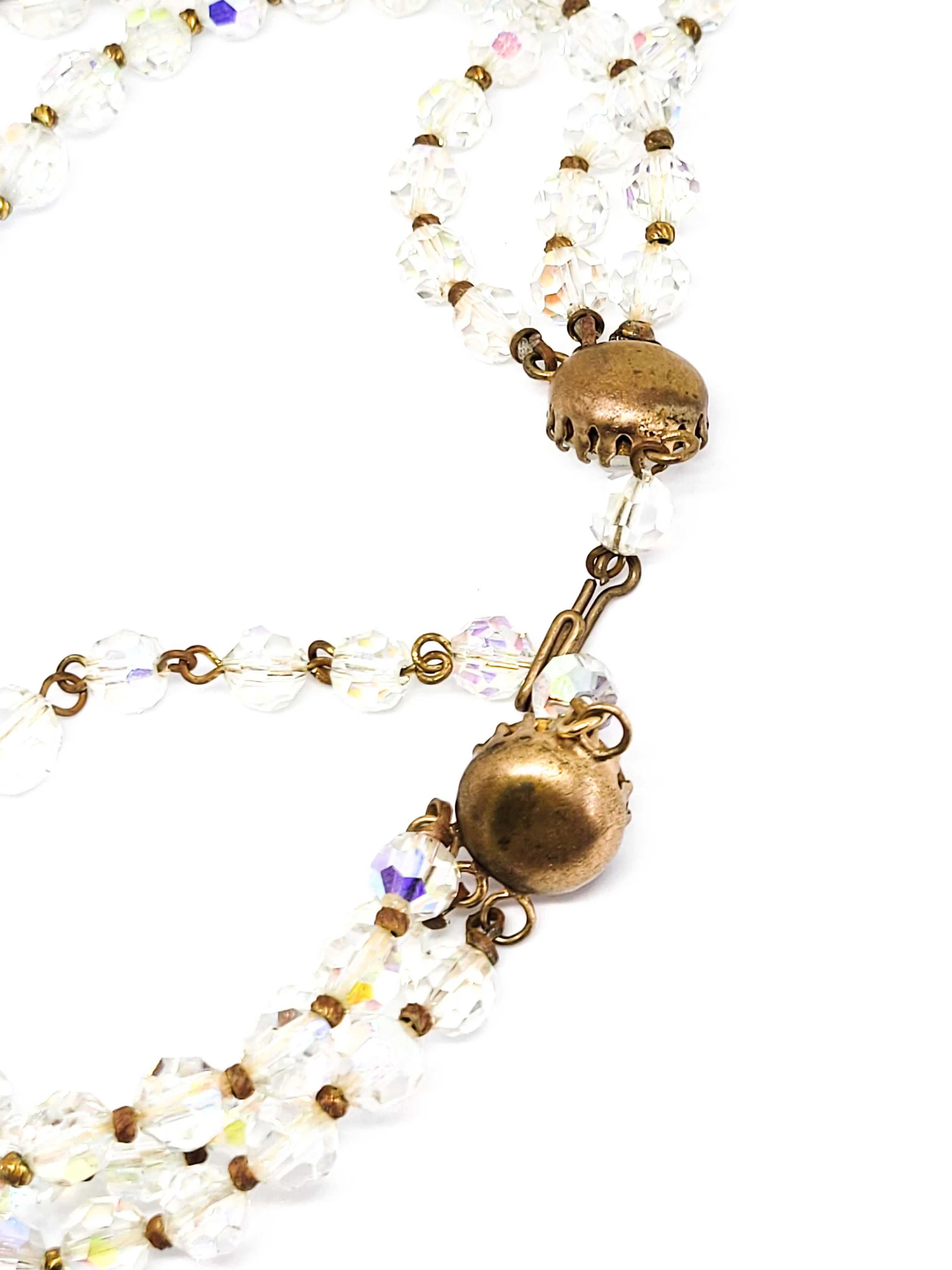 Three Strand Austrian Crystal Aurora borealis graduated vintage rhinestone necklace