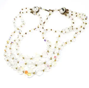Three Strand Austrian Crystal Aurora borealis graduated vintage rhinestone necklace