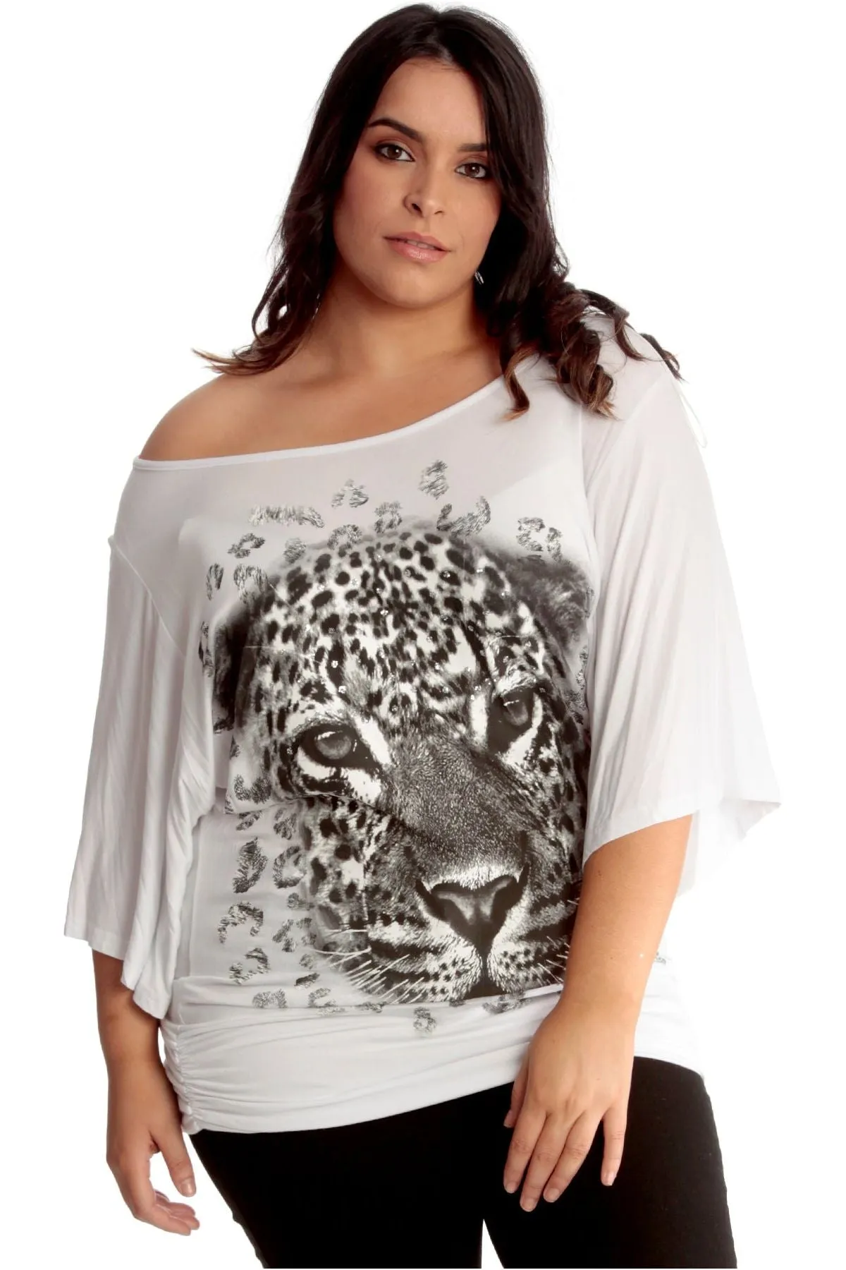 Tiger Print Glitter Batwing Top