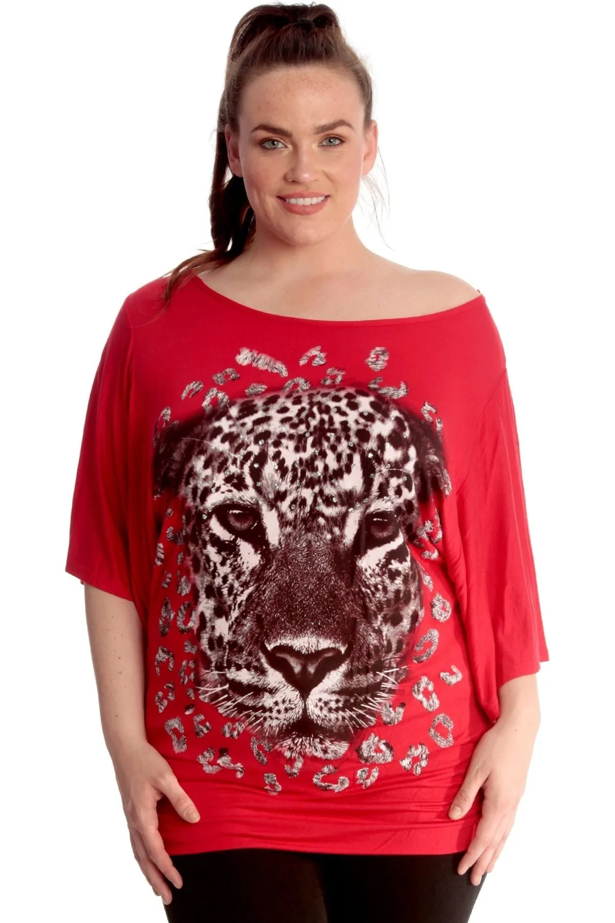 Tiger Print Glitter Batwing Top